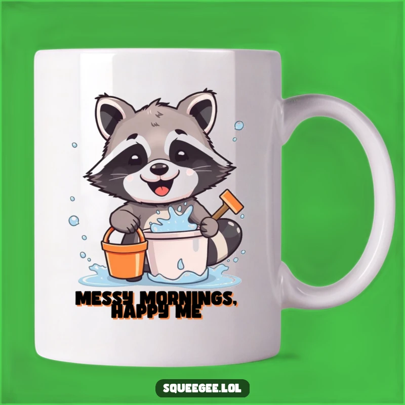 Funny Raccoon Cleaning Mug: Playful Raccoon Splashing Water, Hilarious Messy Art, Perfect Gift
