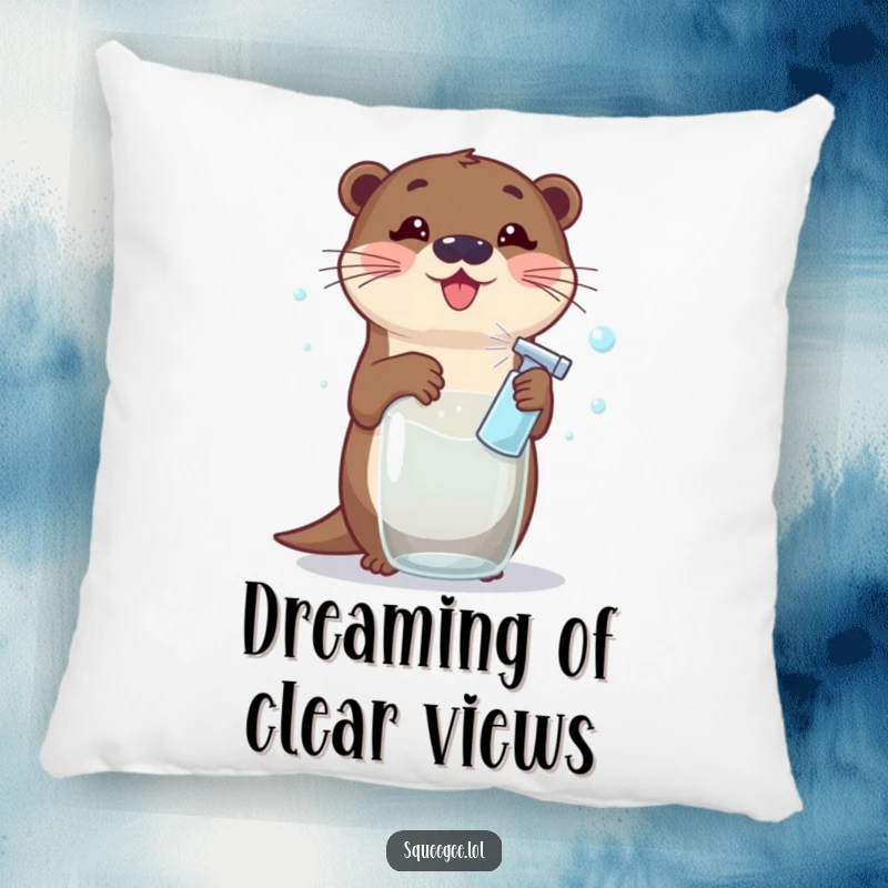 Funny Otter Pillow: A cute otter playfully cleans a glass surface, surrounded by an abundance of bubbly suds, adding a touch of humor.