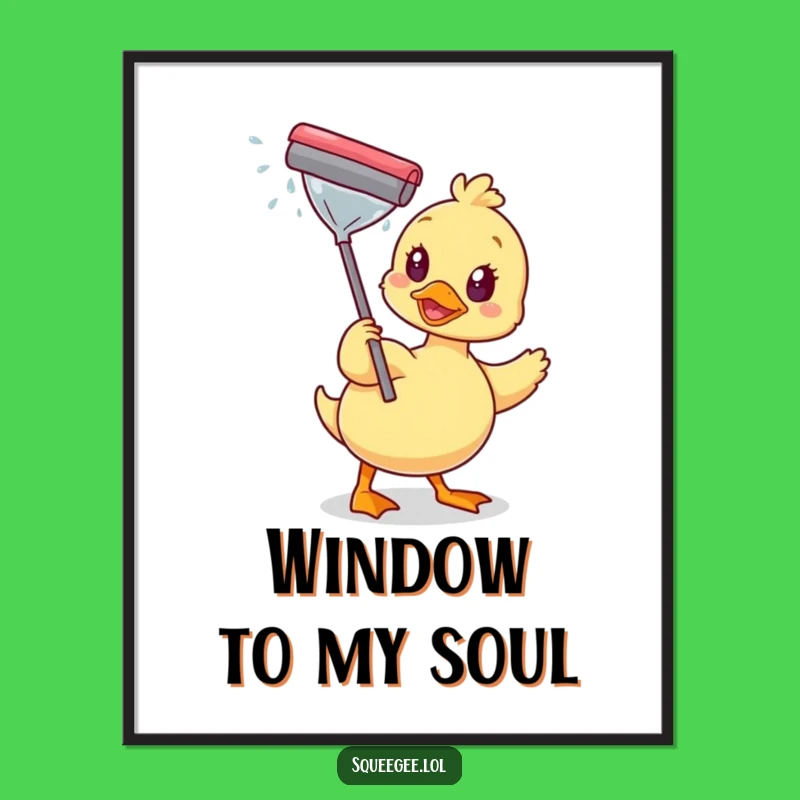 Funny Duck Squeegee Poster: Sparkling Wall Art for a Cheerful Home Gift