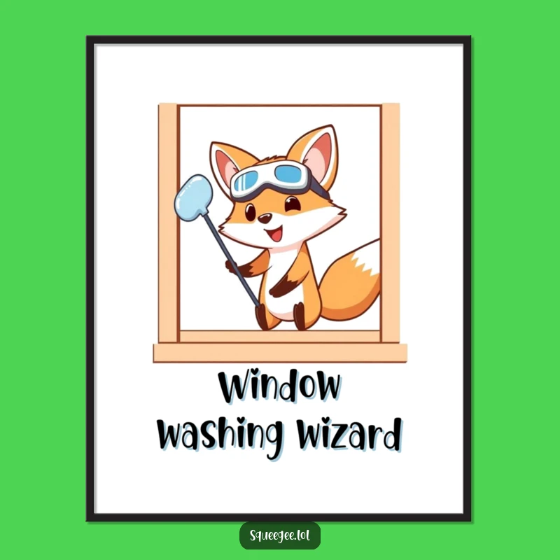Funny Fox Cleaning Poster: Vibrant Wall Art, Hilarious Fox Goggles Design, Great Funny Gift