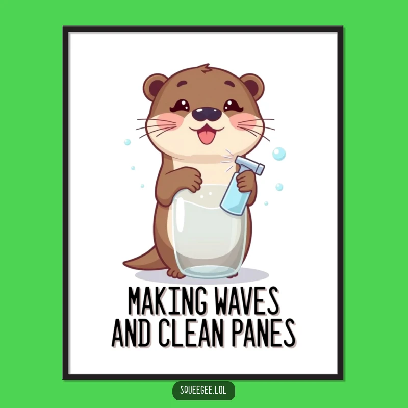 Free Printable Wall Art: Funny Otter Cleaning Art, Humorous Downloadable Decor Gift
