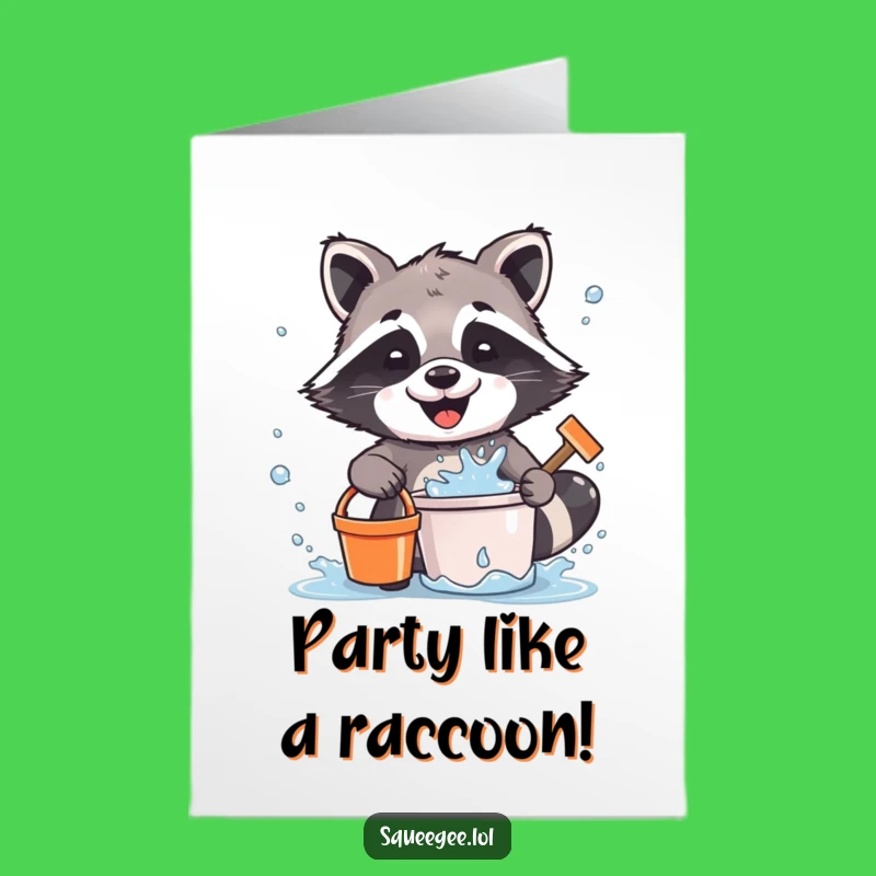 Free Printable Birthday Card: Raccoon's Splashy Wishes, Funny Downloadable Gift