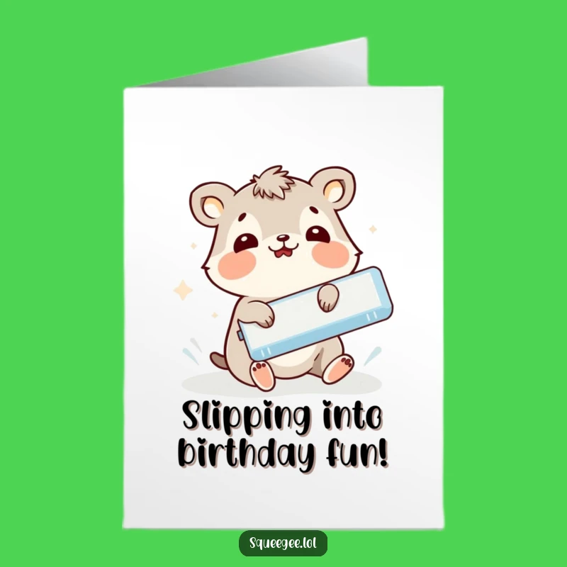 Free Printable Birthday Card: Slipping Animal Squeegee Funny Downloadable Gift