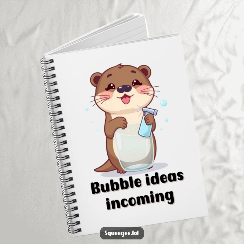 Funny Otter Notebook: A cartoon otter sprays a window, making a bubbly spectacle, perfect for jotting down funny thoughts or cleaning tips.