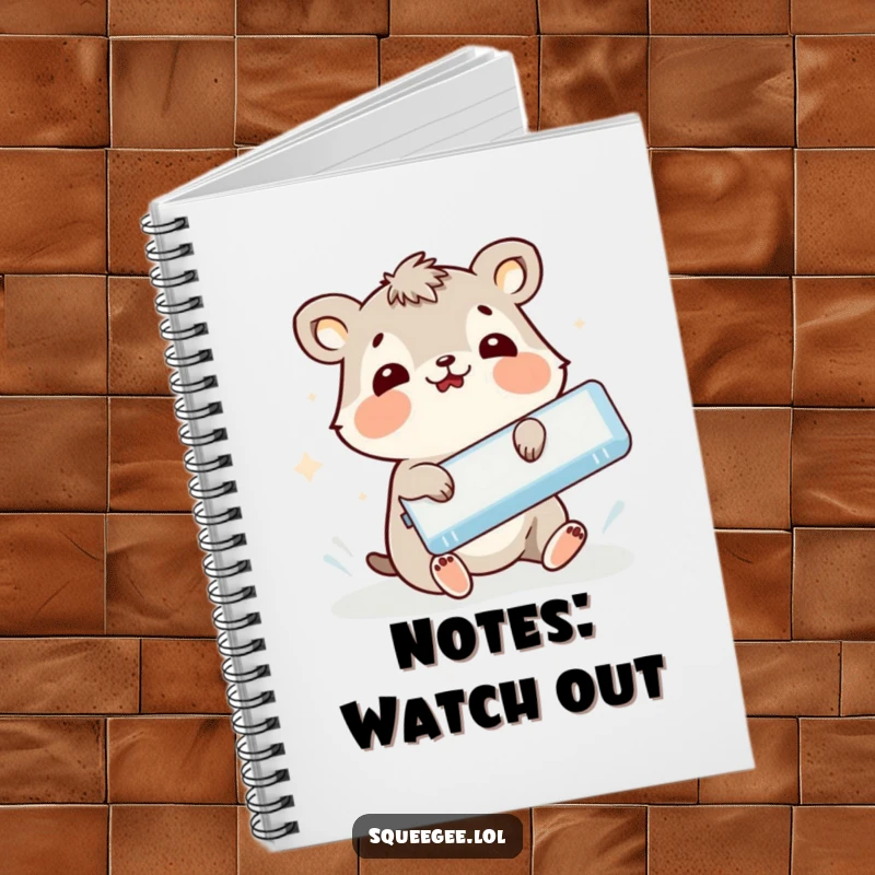 Funny animal comically slipping while holding a squeegee, notebook for a funny gift.