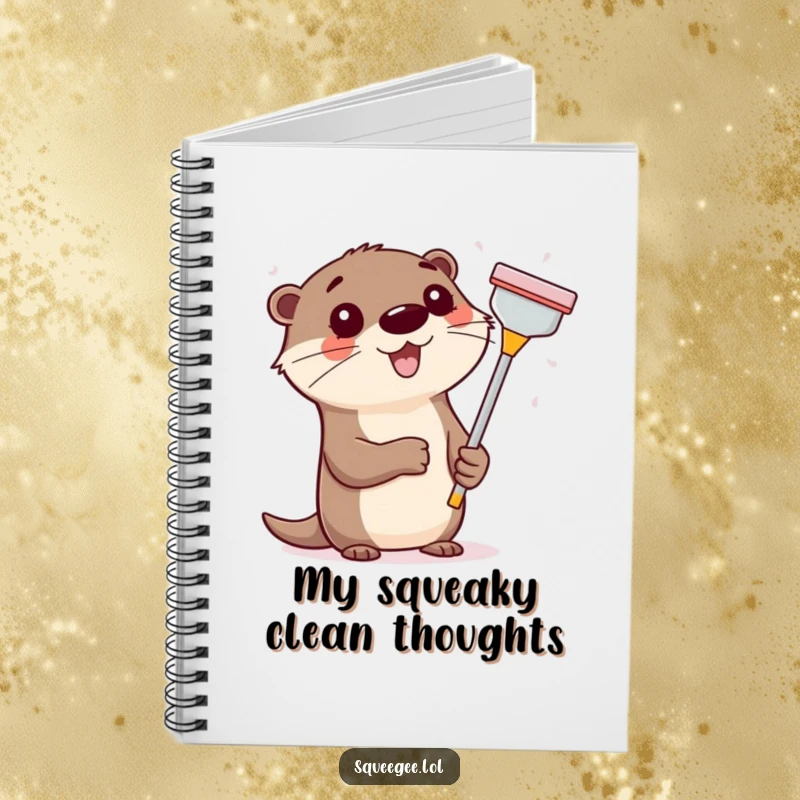 Funny happy otter with a squeegee, cleaning a window, a humorous and functional notebook.