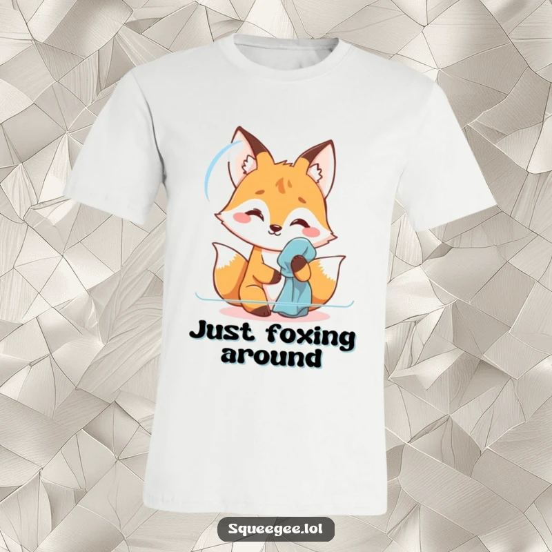 Funny fox t-shirt, actively polishing a glass surface with a cloth, embodying a humorous obsession with cleanliness.